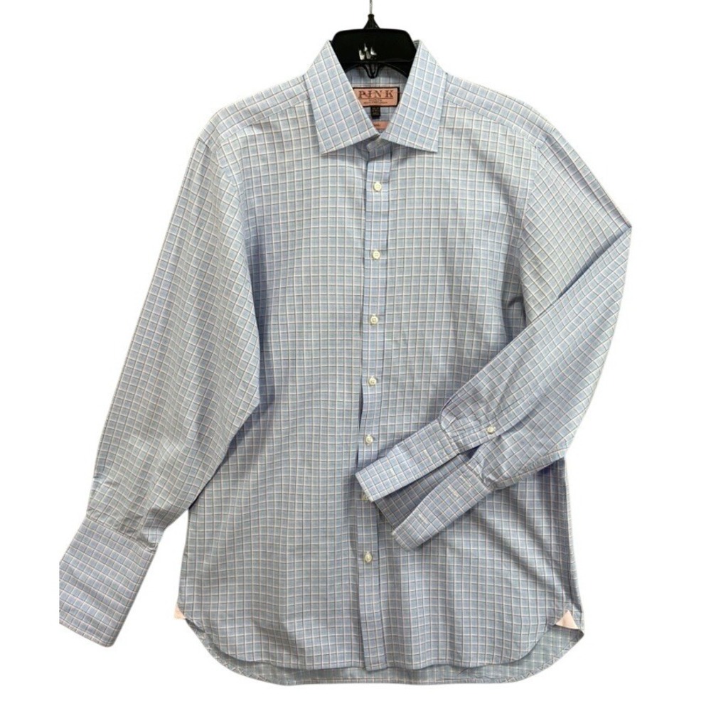 Thomas Pink Jermyn Street Shirt Sz 16.5 London Classic Fit Dress Blue Pink Check